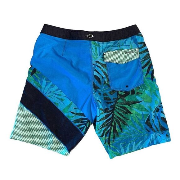 O'Neill Mens Jordy Freak Boardshorts Summer Palm Print Aqua Blue Size 34 - Picture 2 of 8